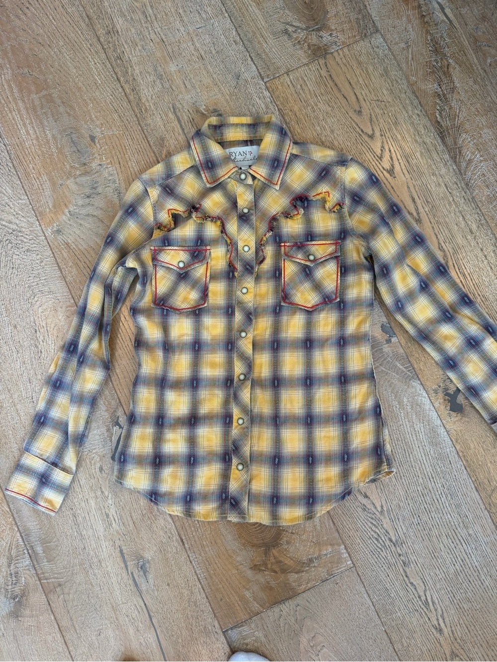 RYAN Michael Yellow & Blue Plaid Western Shirt - XS